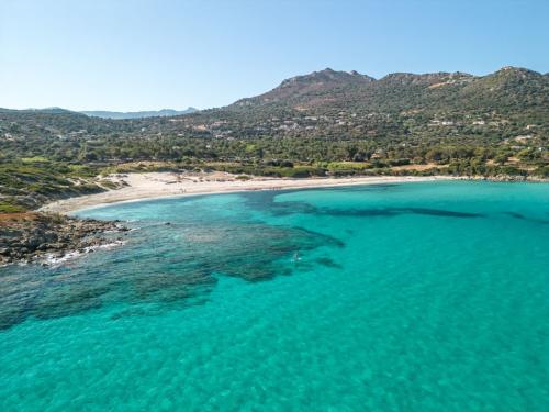 Bodri beach and turquoise Mediterranean sea in Corsica