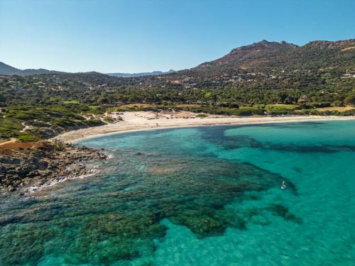 Bodri beach and turquoise Mediterranean sea in Corsica